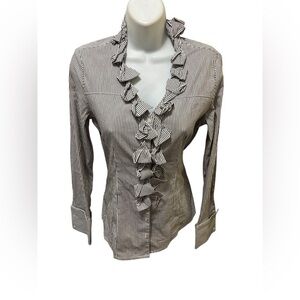 Express Design Studio 90’s Tailored Striped Ruffle Blouse Sz S Light Academia